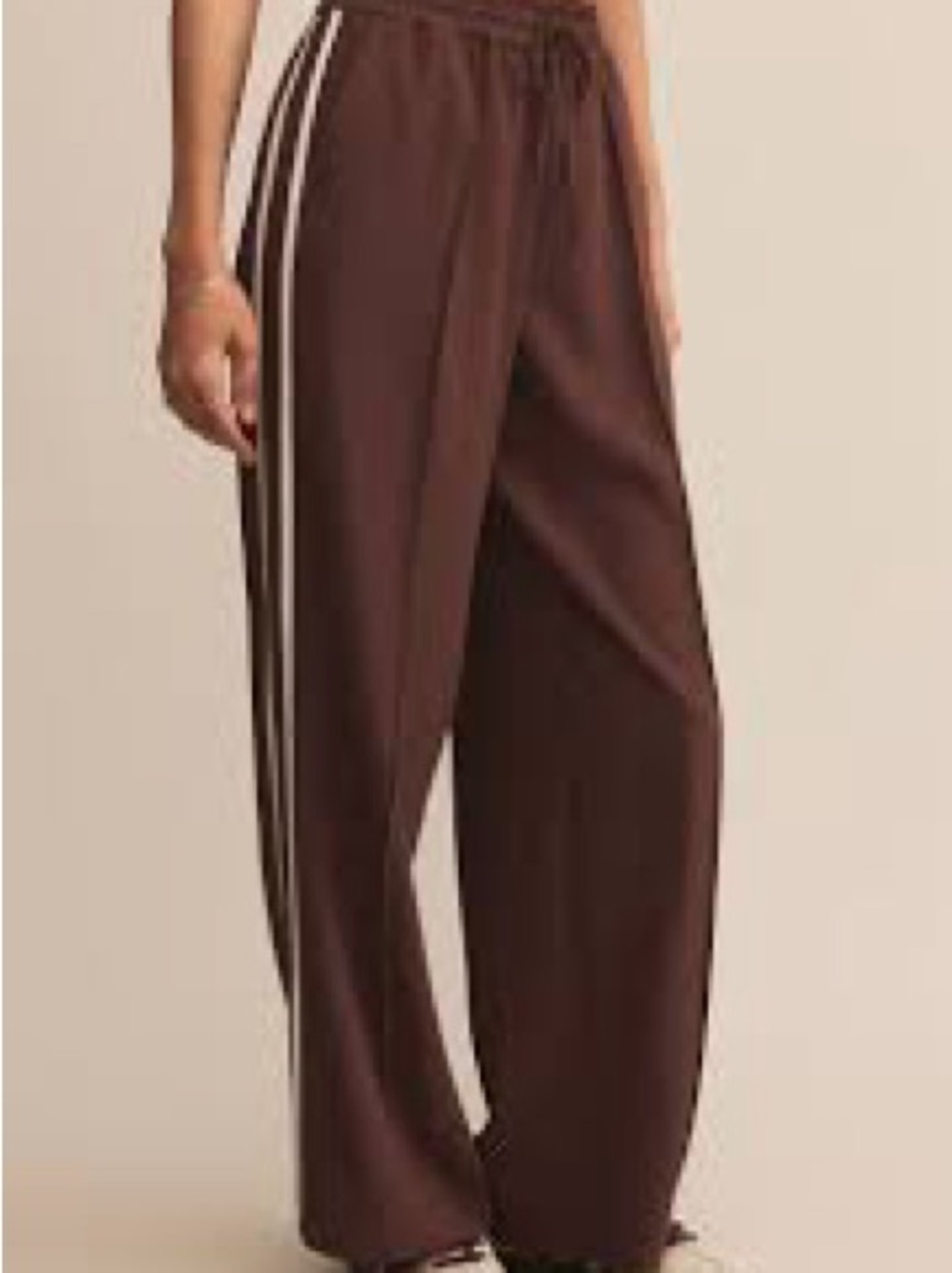 Z Supply Brown Modal Layover Wide-Leg Pants with Cream Side Stripes